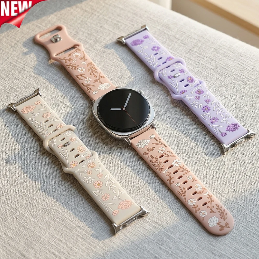 Silicone Strap for Samsung Galaxy Watch 8 40mm 44mm Flower Carving Band for Samsung Galaxy Watch 8 Classic 46mm Women Bracelet