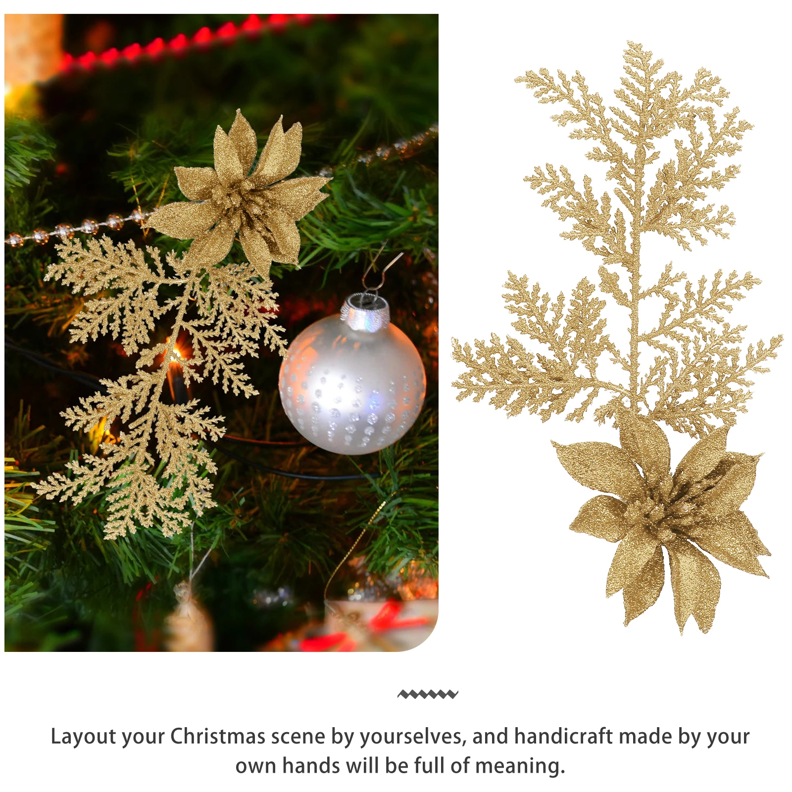 

6 Pcs Christmas Flower Pendant Artificial Flowers Pine Needles Glitter Accessories Tree Decorations Stems Twigs