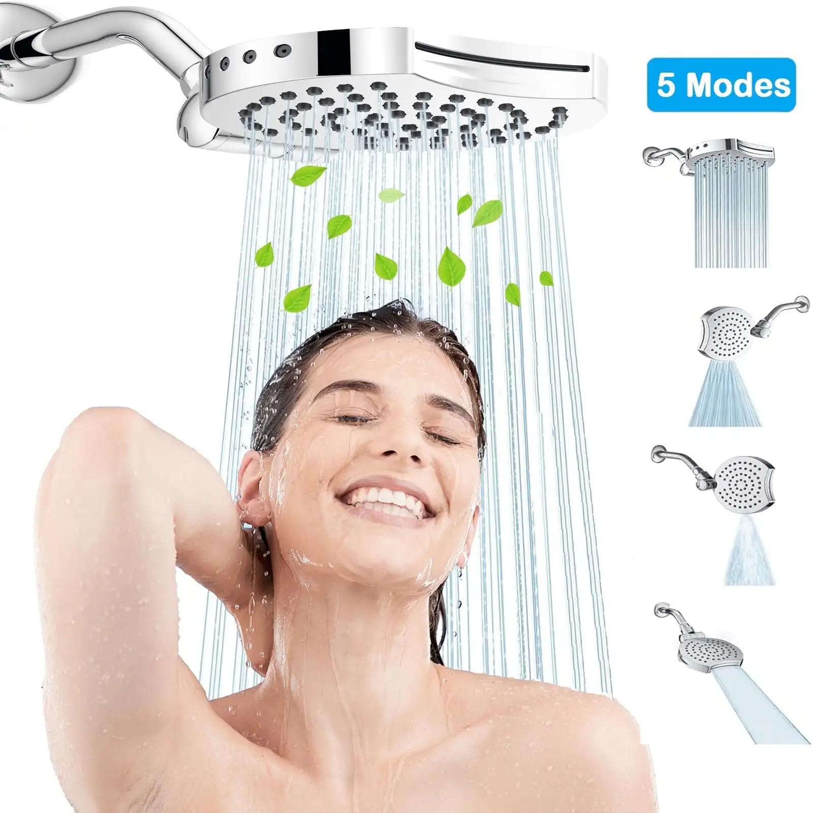 Shower Head,  Multi-Function 5 Modes Water Spray with Chrome Plated Finish, Adjustable Angles, Anti-Clogging Nozzles