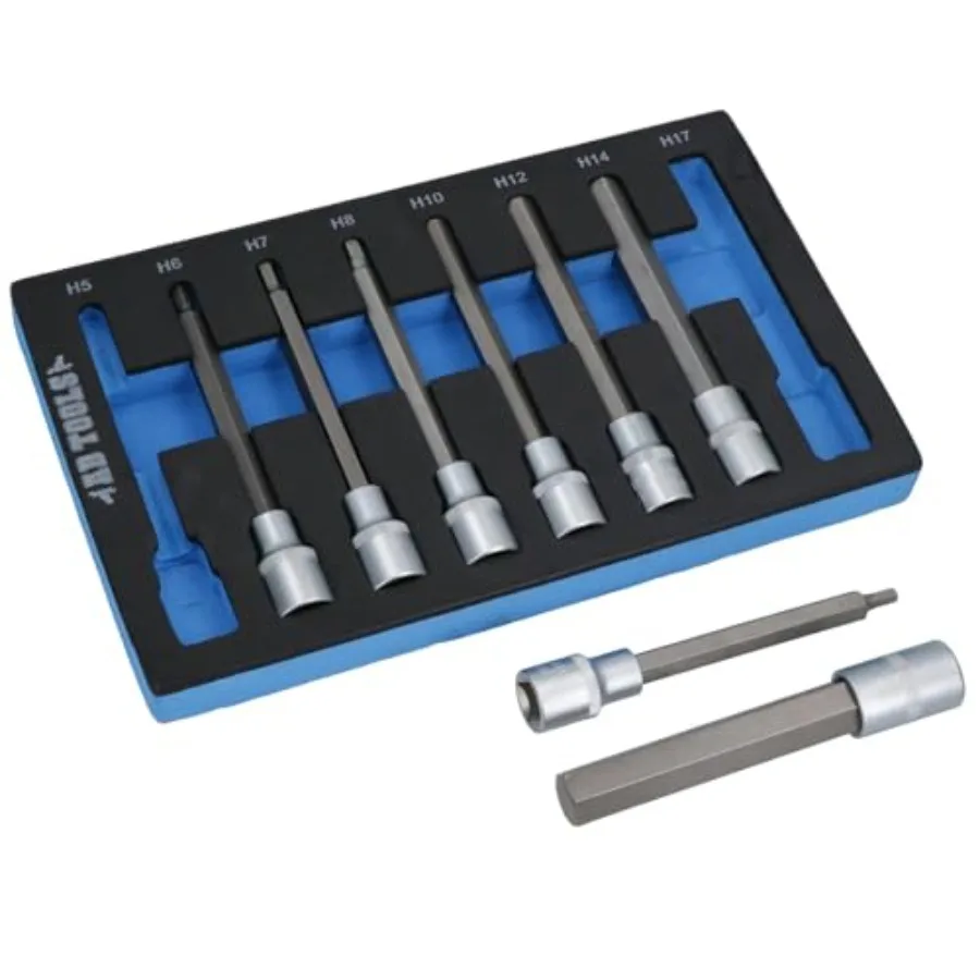

1/2" Drive Allen Hex Key Sockets Extra Long 140mm 5mm - 17mm 8pc Set