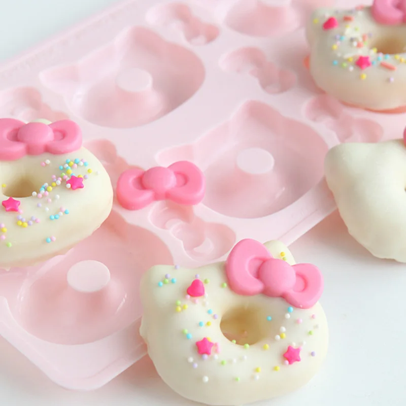 

Cute Pink Cat Silicone Mold Cartoon Mini Donut Fondant Biscuit Chocolate Pastry Mould Cake Decoration Tools Baking Accessories