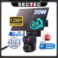 SECTEC 50X Zoom 20W 4G Sim Solar Camera Outdoor 360° Wireless WIFI Battery Security Cameras Solar Panel PIR Color Night Vision