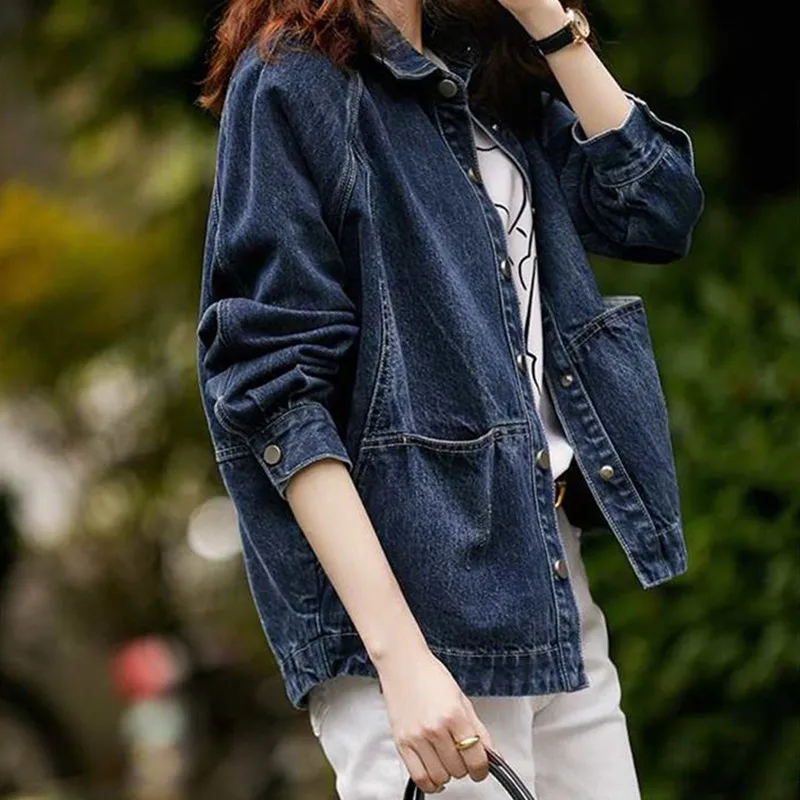 Pocket Outerwears Female Jeans Coat Blue Women's Denim Jackets 2026 Spring Autumn Korean Popular Clothes Vintage Outwear