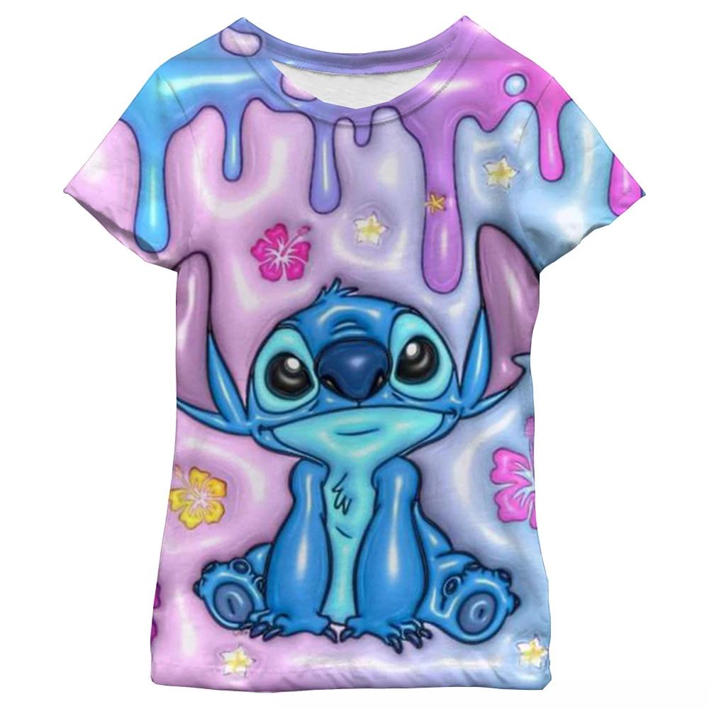 Hot Sale Girls Disney Stitch T-shirt Children's Heart Graphic Short Sleeved Summer Kids Soft T Shirts Trend Clothes Girl Top Tee