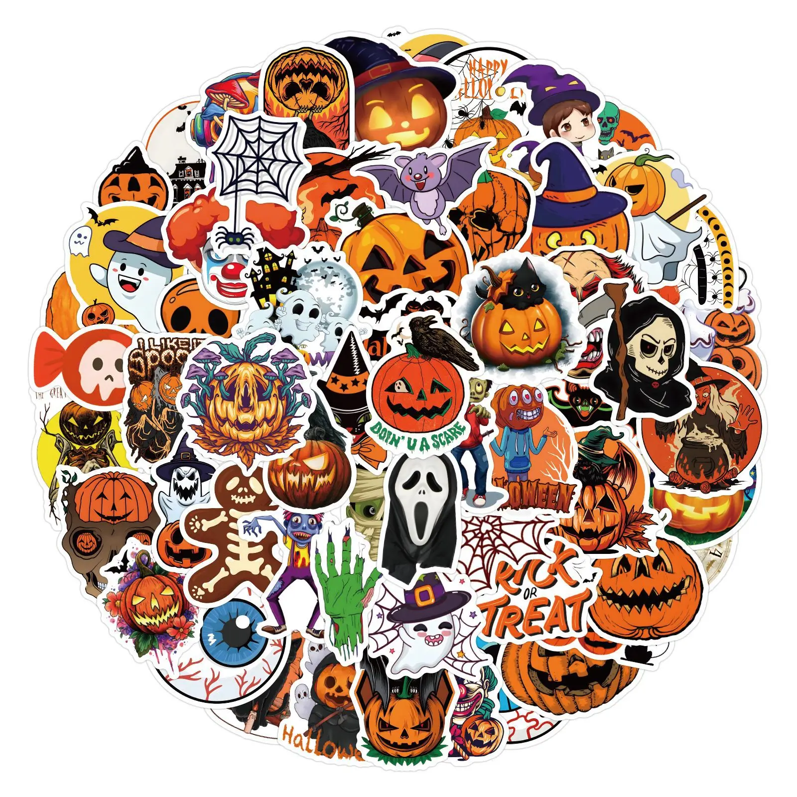 55/60pcs Halloween Theme Stickers Hallow Pumpkin Witch Graffiti DIY Luggage Laptop Skateboard Phone Decal Sticker