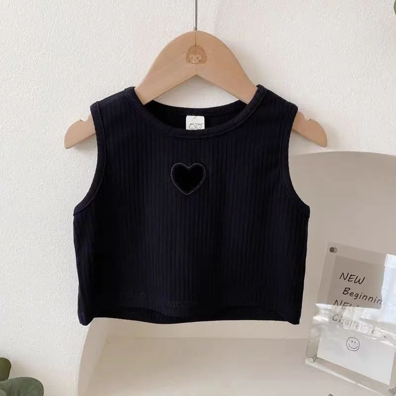RAISE Summer Kids Girl Vest Top Thin Solid Round Collar Children Girls Sleeveless Tee Love Hole Ribbed Infant Baby Girls T-shirt