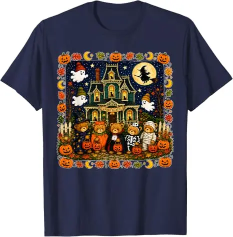 Lustiges Bären-T-Shirt mit Geisterhaus-Grafik, Y2k Horror Mummy Ghost Trick-or-Treat, It's A Scream Dare You Visit Halloween-Kostüm – Detail 14