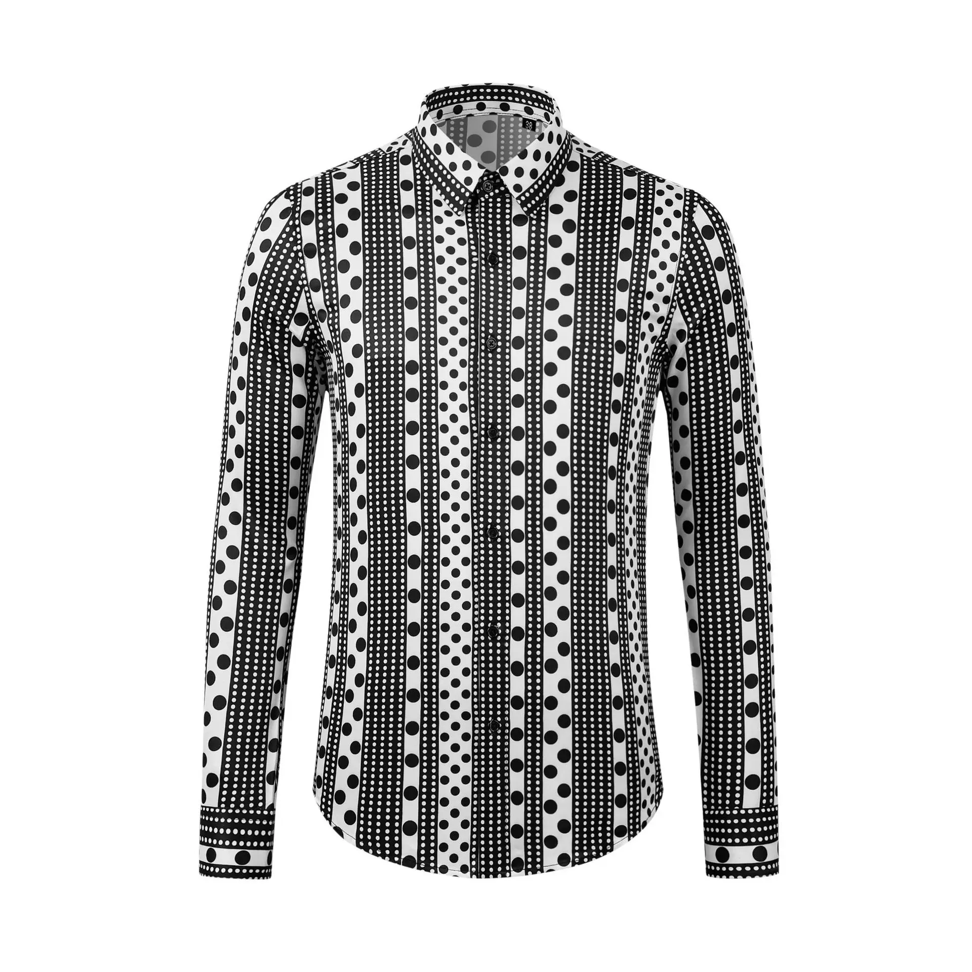 Trendy Polka Dot Printed Men's Shirt Long Sleeve Slim Fit No Ironing Casual Shirts Business Social Banquet Party Dress Shirts