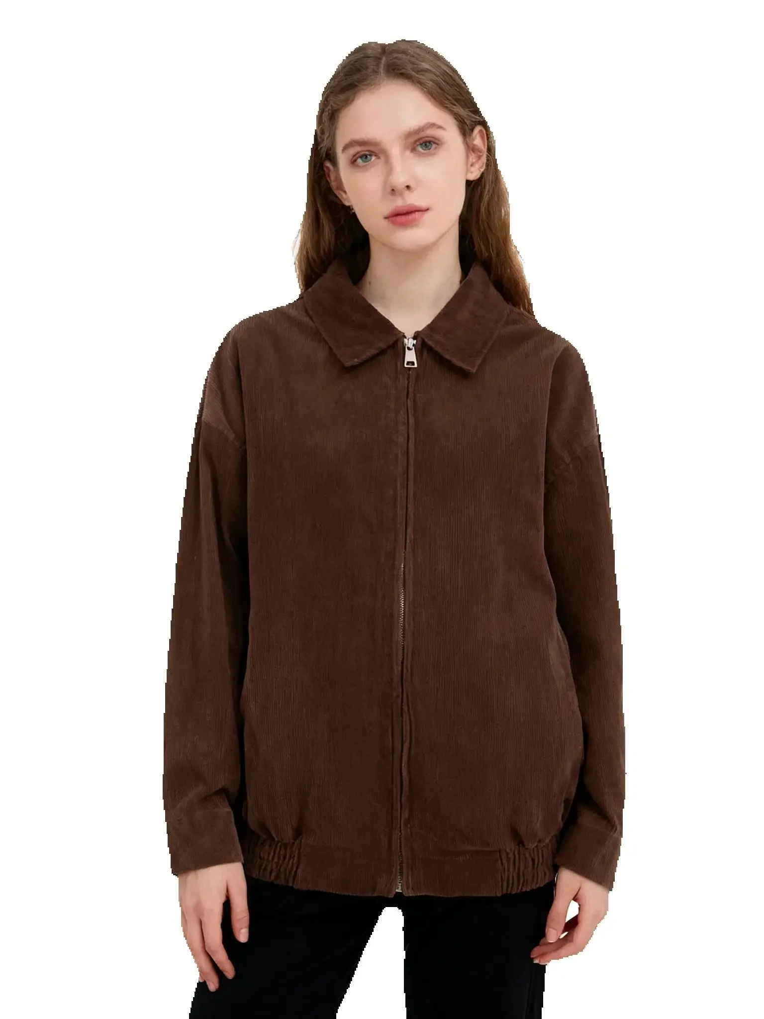 

Женские новые модные повседневные пальто с воротником на молнии и длинными рукавами, вельветовая верхняя одежда