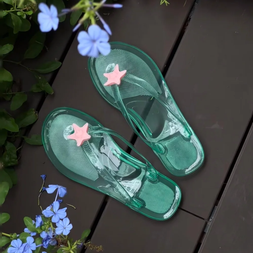 Kawaii Star Transparent Jelly Flip Flops Women Clear Plastic Thong Sandals Anti-slip Summer Beach Pool Casual Slippers For Girls
