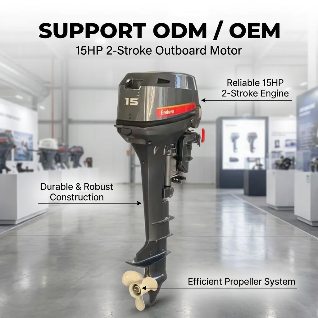 15HP  2 Stroke Outboard Motor Fueraborda Tiller Control Long Shaft Compact Aluminum Propeller Manual Start For Workboat