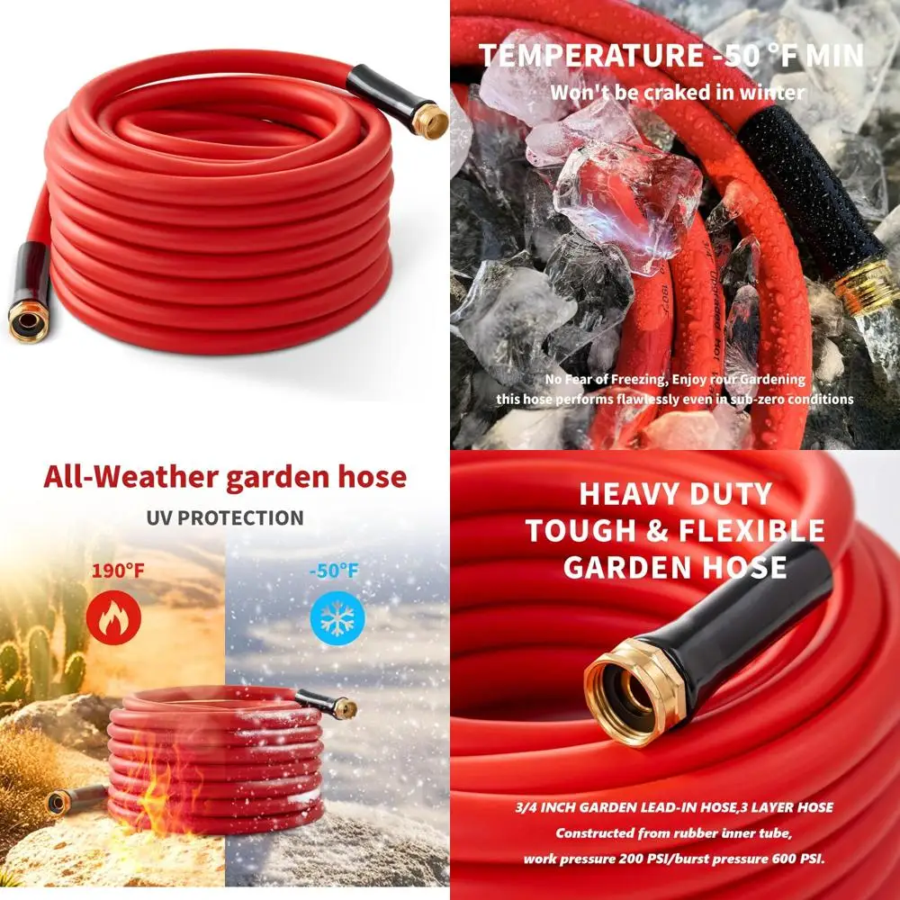 

Heavy-Duty 50ft 3/4 Flexible Hot Water Hose, Temperature Range -50°F to 190°F, 600Psi Burst Pressure, Upgraded Rubber with Solid