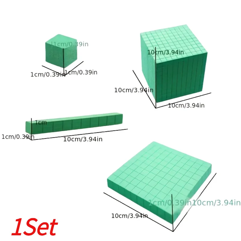 1Set Ten Blocks Complete Set Kids Math Plaything Math Blocks Plastic Base Ten Set Cube Kids Math Plaything Counting Cubes Set.