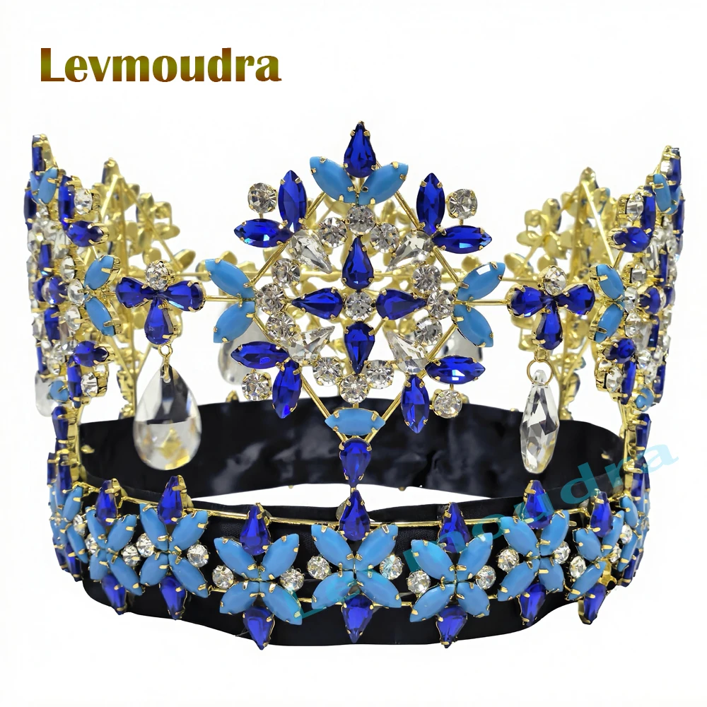 

Levmoudra Full Circle Miss World Crown with Shining Rhinestone Large Crown Adjustable Bridal Wedding Party Big Crowns
