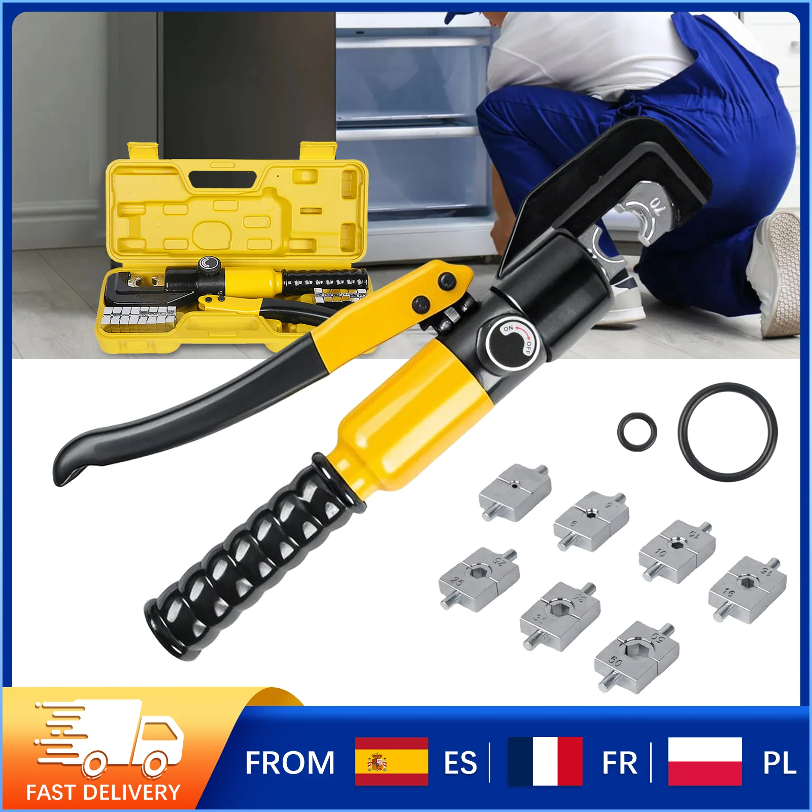 Pinza Idraulica Portatile per Crimpatura Cavi 4-70mm², 8 Stampi Sostituibili, Alta Pressione, Risparmio di Lavoro, per Elettricisti e Costruzioni
