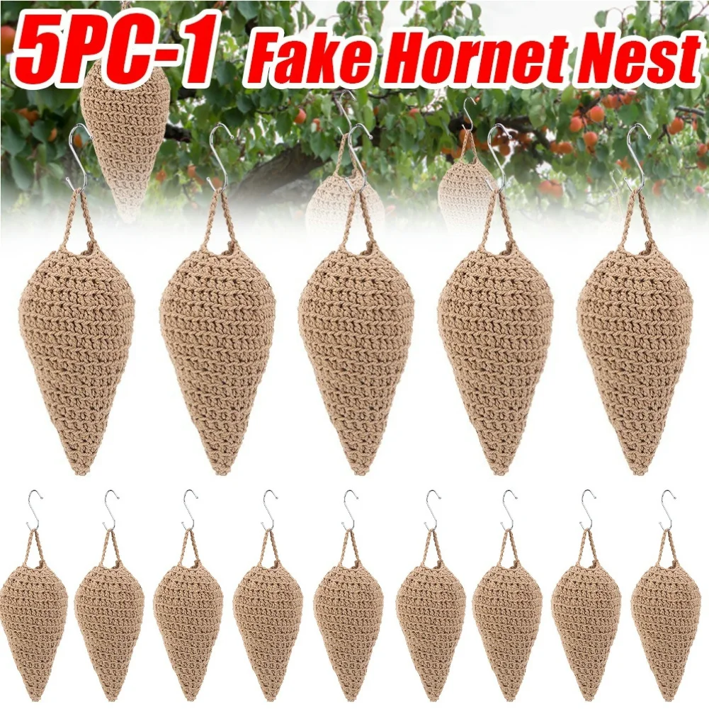 Crochet Wasp Nest Decoy Fake Hornet Nest with Hook Faux Hornets Nest Repellent Hanging Wasp Nest Decoy for Outdoor Garden