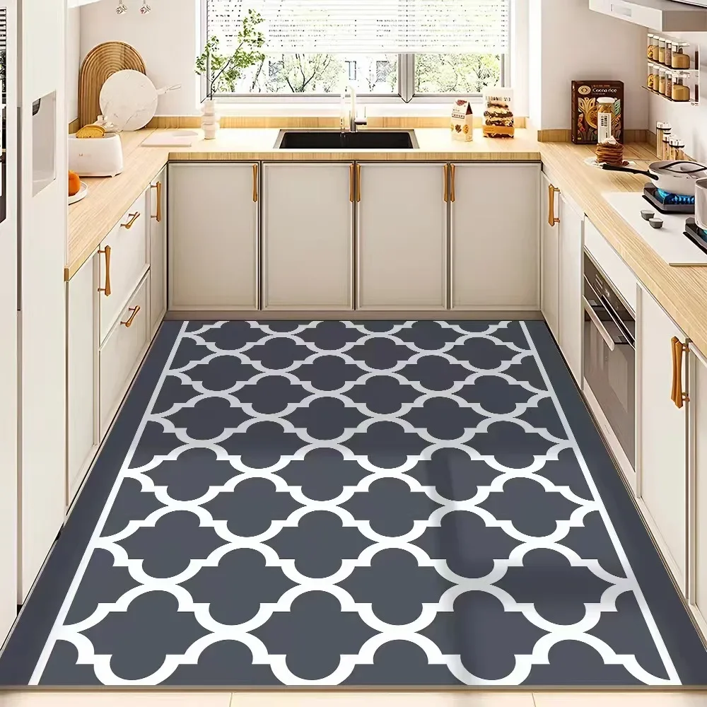 

Kitchen Carpet Large Area Non-slip Oil-proof Floor Mat Pvc Leather No-cleaning Waterproof Foot Mats Modern Home Decoration Rug