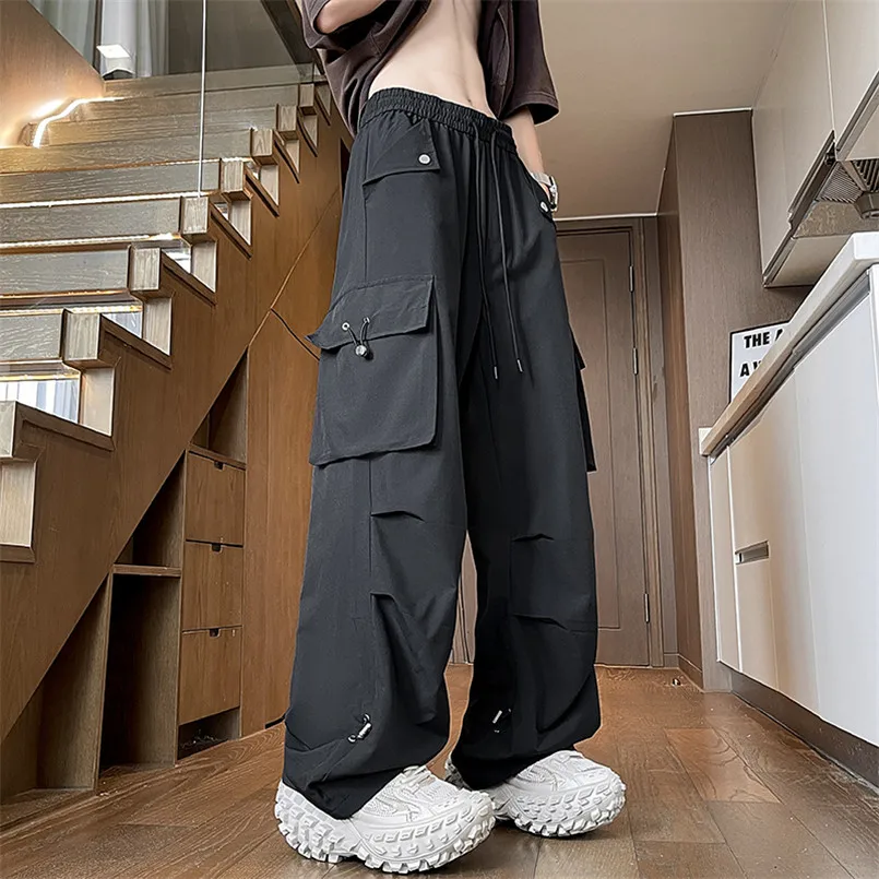 Summer Hip Hop Cargo Pants Side Pockets Men's Loose Trousers Fashion Streetwear Black Large Size Male Casual Pant