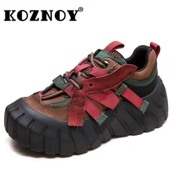 Koznoy 6cm Cow Suede Genuine Leather Women Chunky Sneaker Summer Fall Autumn Loafer Loafer High Brand Platform Vulcanize Shoes