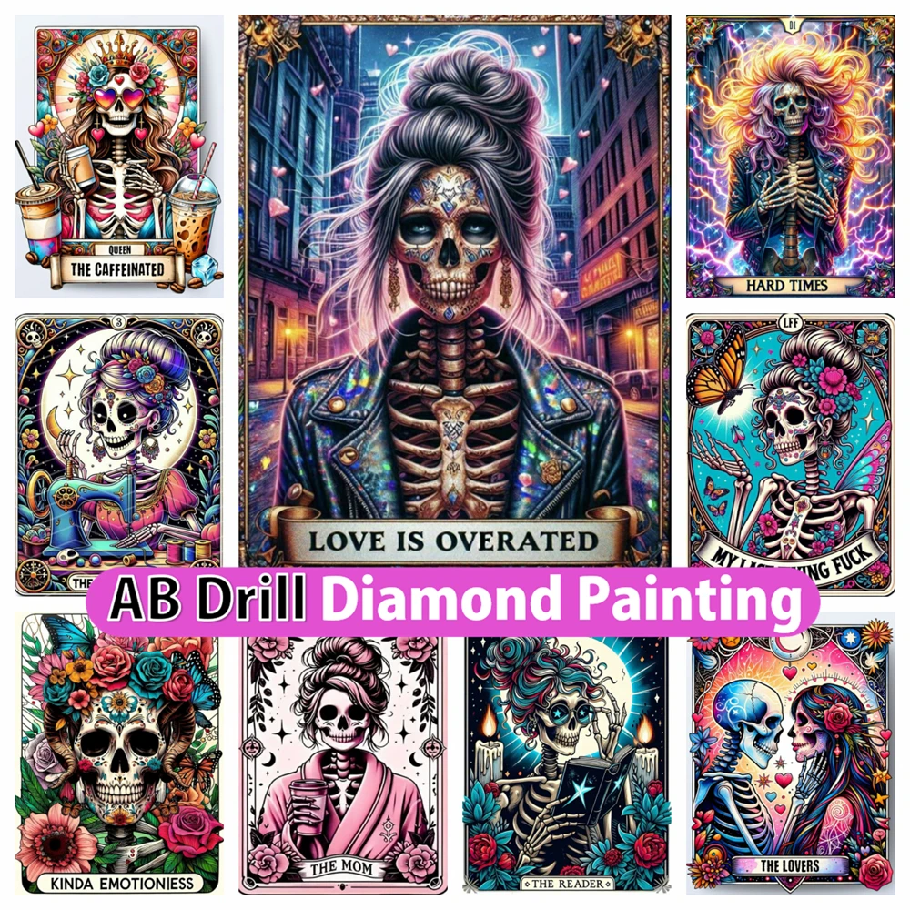 

Tarot Skull Woman 5D DIY AB Diamond Painting Mosaic Astrology Embroidery Cross Stitch Picture Home Decor Children's Gifts