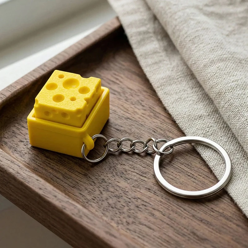 Mini Cheese KeyChain Keyboard Stress Relief Fidget Button Cheese Keycap Fidget Clicker Keyboard Keychain Pendant Finger Toys