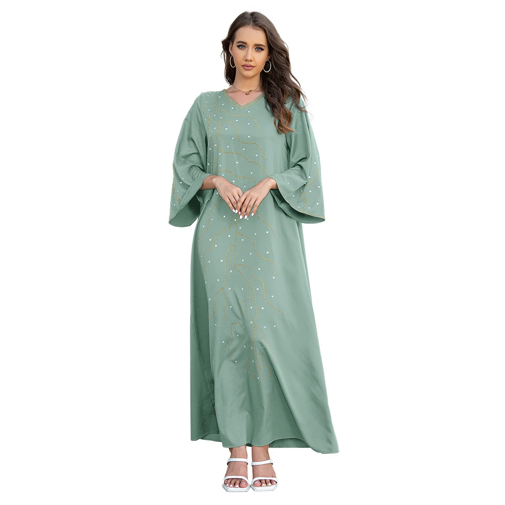 Vestido de fiesta Abaya musulmán para mujer, Abayas con cordones de diamantes árabes, vestidos largos, bata elegante para mujer, vestido de Ramadán