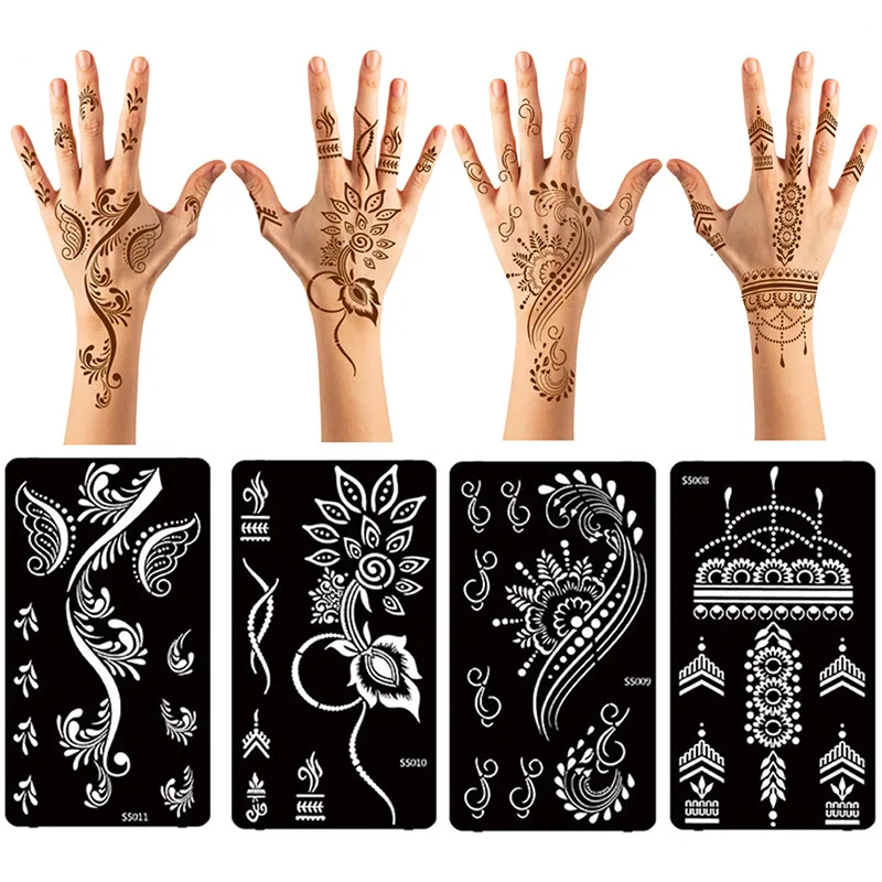 Temporária Henna Stencil para Body Art, Glitter Stencils, Etiqueta Modelo, Ferramenta Do Casamento, Tatuagem Suprimentos, 12Pcs, Conjunto