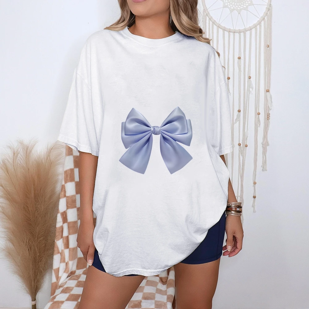 

2025 New Bow Detail Y2k Oversized T-Shirt Women's - High Quality Cotton Summer Top Feminine Loose Fit Y2k Style Women's Clothing