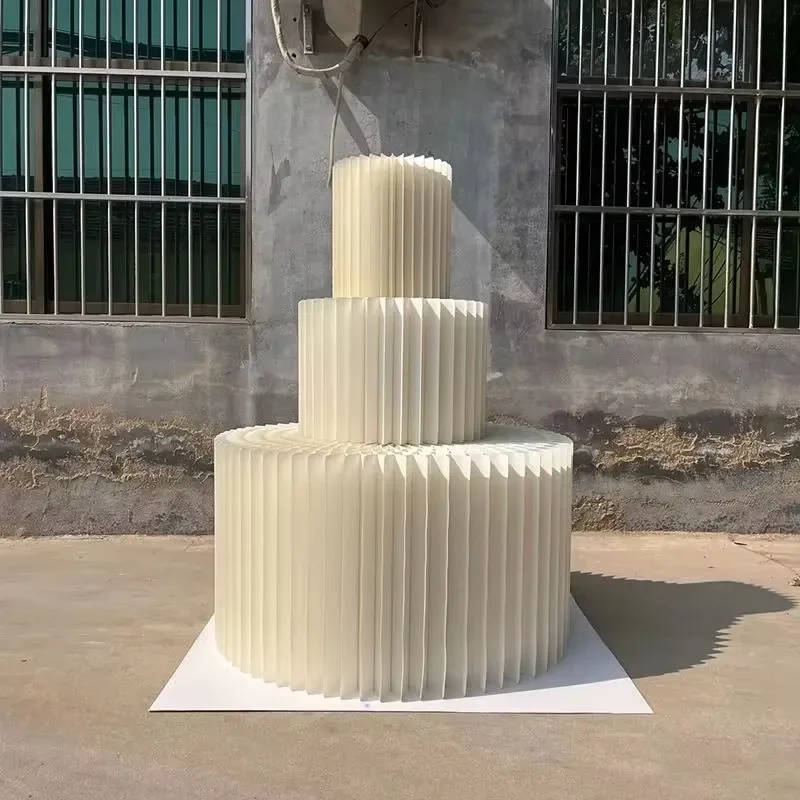 Y215Set White Ivory Paper Cake Model Heavy Foldable Paper Mode Stand for Birthday Party