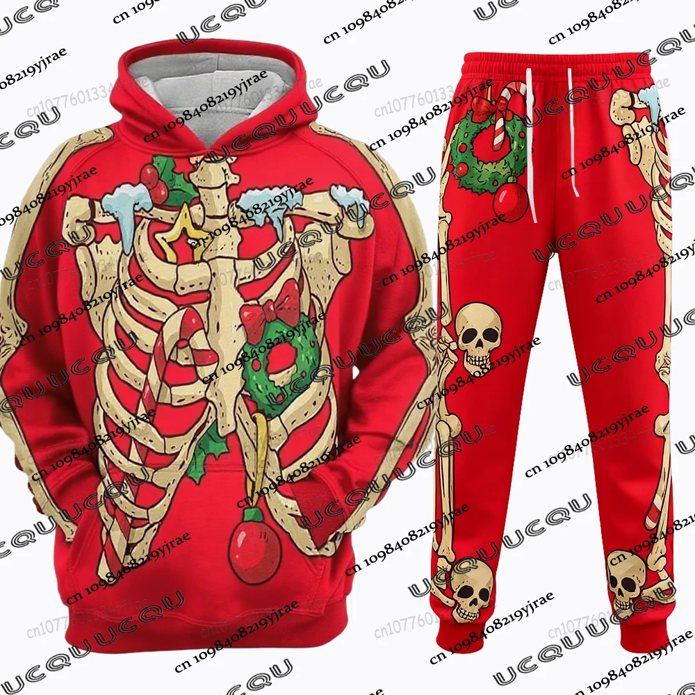 

Awesome Skeleton Pattern Men's Tracksuit Sets Hoodies+Long Pants Suits Autumn Winter Casual Sets For Men Halloween/Christmas Set