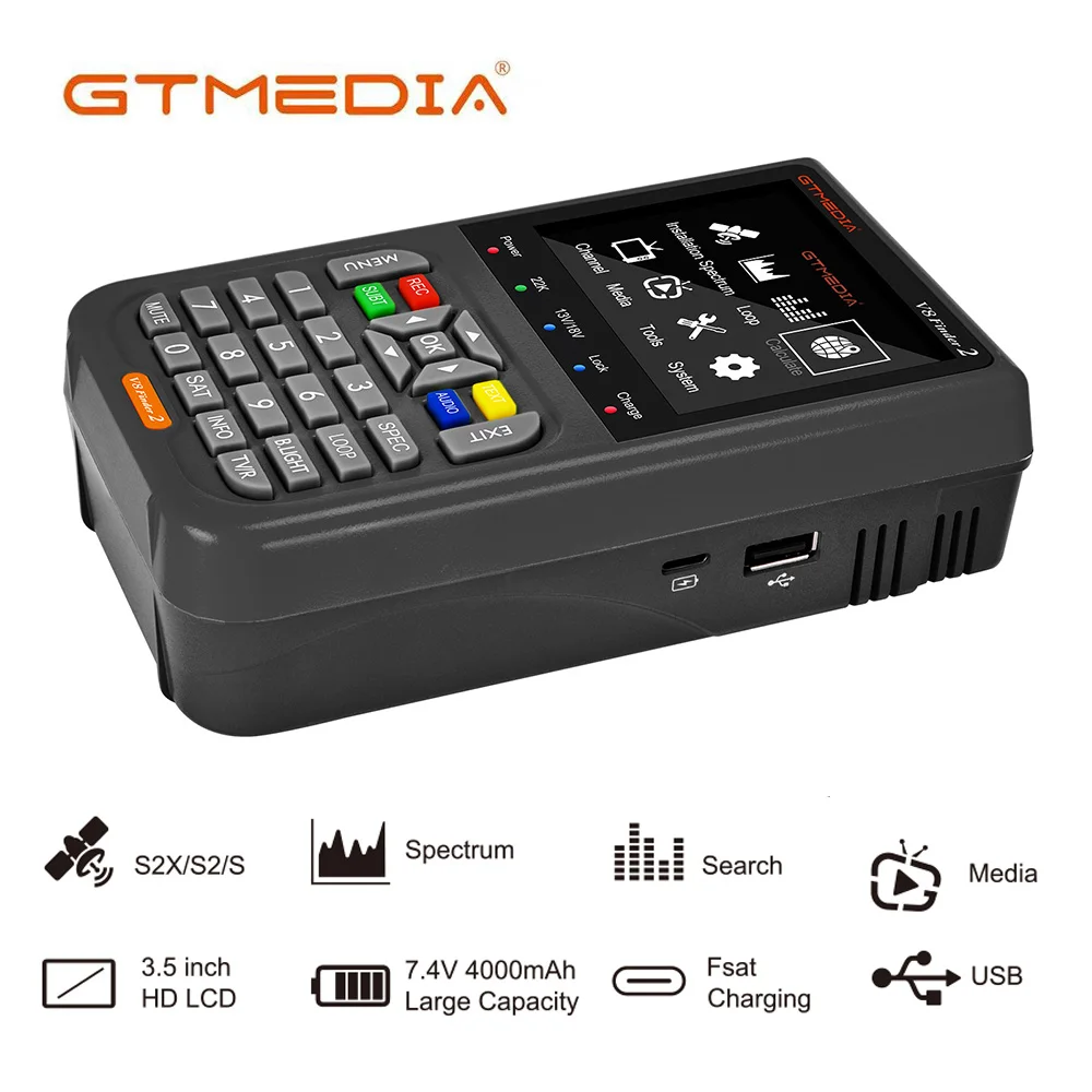 GTMEDIA V8 Finder2 Satellite Finder Digital FTA DVB-S/ S2/ S2X Signal Detector Receiver LCD Screen for Adjusting Sat TV Dish