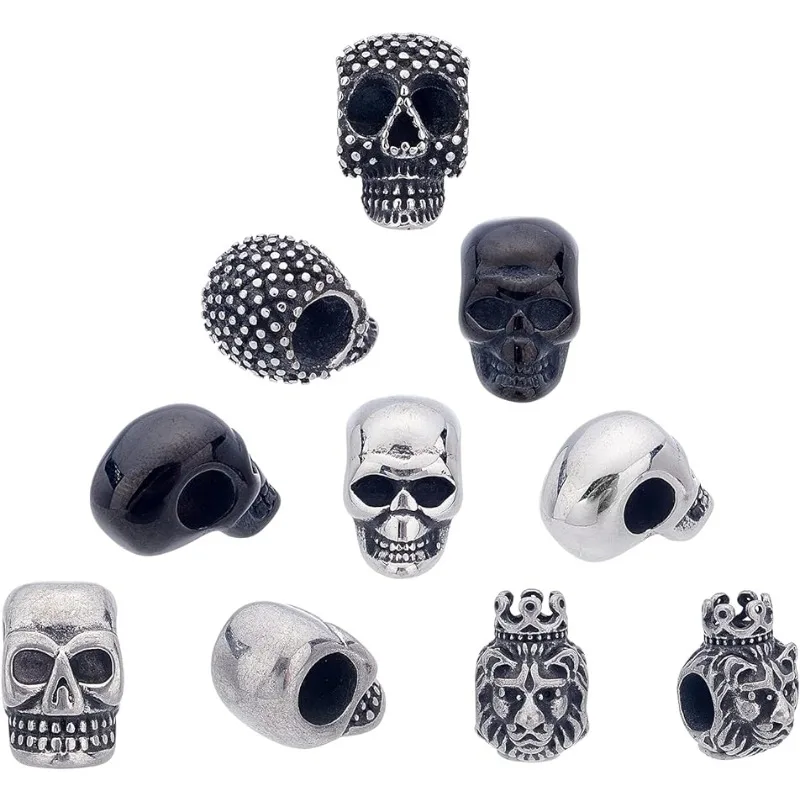 

10pcs Mixed Shape Skull Beads Stainless Steel Skull Spacer Beads 5-6mm Large Hole Bead European Bead Halloween Decoration