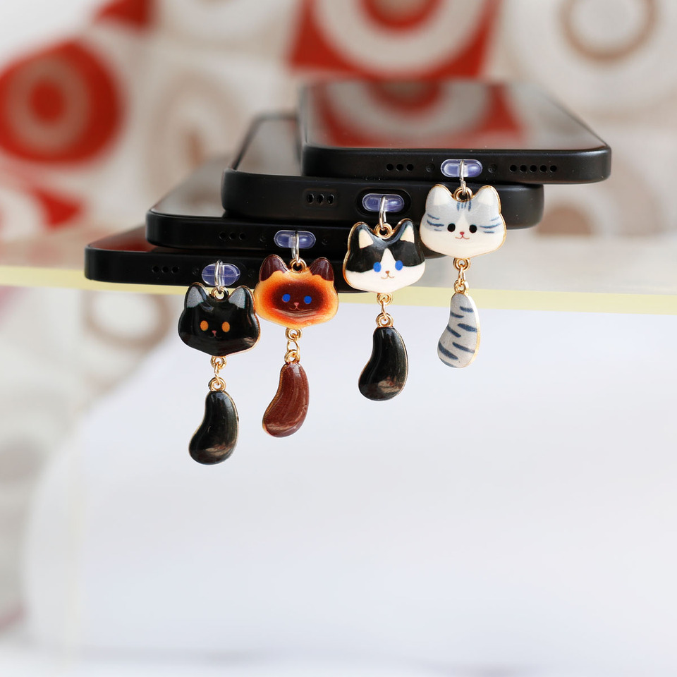  Mobile Phone Dust Plug Cute Little Cat With Movable Tail Pendant Accessories Decoration For Iphone Type-C Port Dust Lanyard 