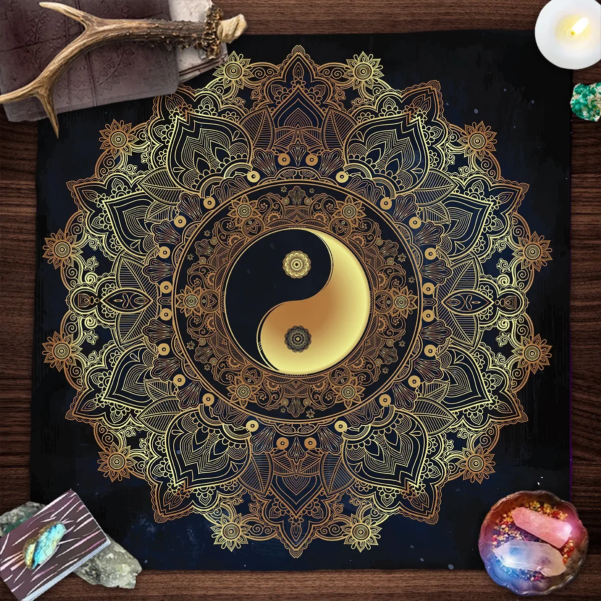 Divination Tablecloth TaiChi Astrologys Tarot Cards Tablecloth Gold Mandala Altar Cloth Tarot Reading Cover Board Game Card Pad