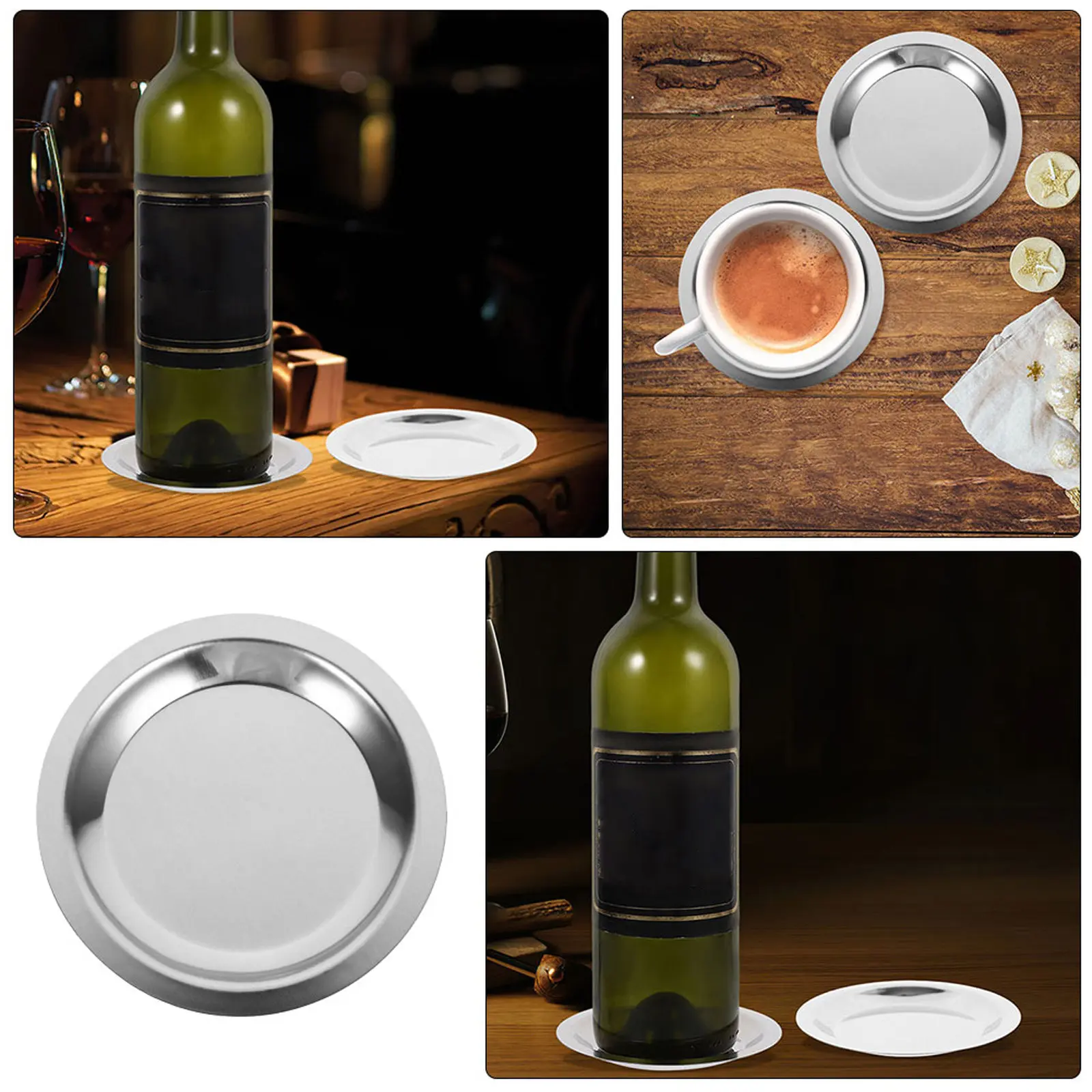 5Pcs Heavy Duty Stainless Steel Wine Coaster Collection Heat Resistant Reusable Bottle Pad for Wine Cup Kitchen Table