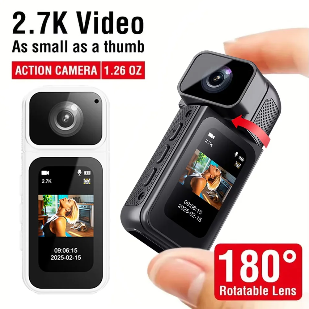 

128G 2,7K 1080P Камера для большого пальца HD с поворотом на 180° Велоспорт WIFI Спортивная DV 1,47-дюймовая экшн-камера с цветным экраном IPS и магнитной камерой видеоблога