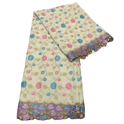 Afrikanische weiche Baumwoll-Voile-Schweizer Spitze, hochwertige Applikation, Blumen, nigerianisches Hochzeitskleid, neueste Mode aus der Schweiz