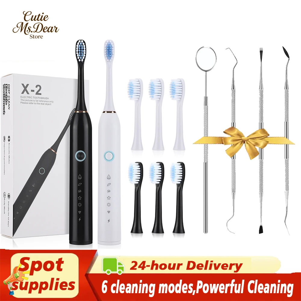 

Электрическая интеллектуальная чистящая зубная щетка для зубных щеток, 6 режимов, IPX67, водонепроницаемый, перезаряжаемый, таймер для ухода за полостью рта типа C