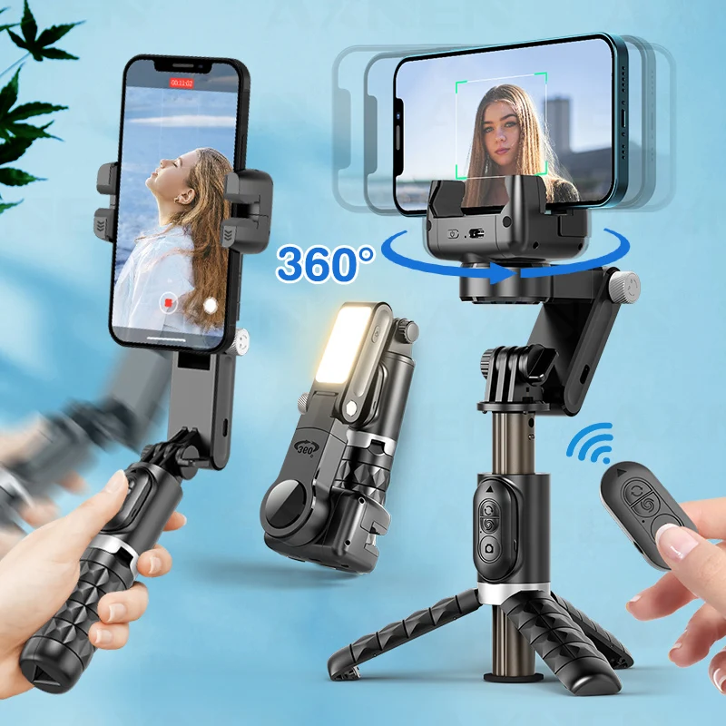 Q18 Fill Light Gimbal Stabilizer Selfie Stick Tripod Foldable with Remote Desktop Mode Tracking for iPhone Android Smartphone