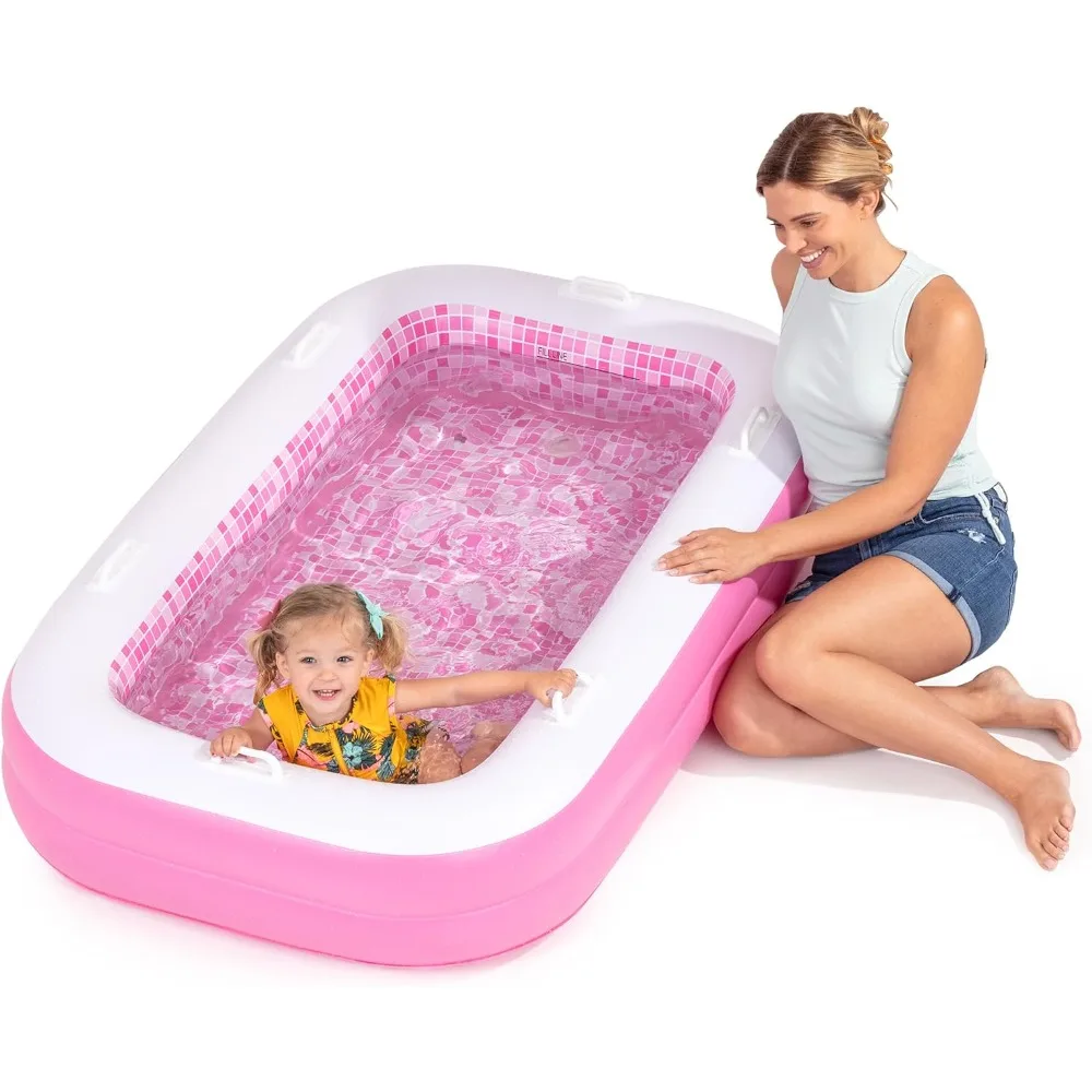 

2 in 1 Inflatable Kiddie Pool and Tanning for Kids and Adults, Shallow Rectangular with Cushioned Floor, Handles and