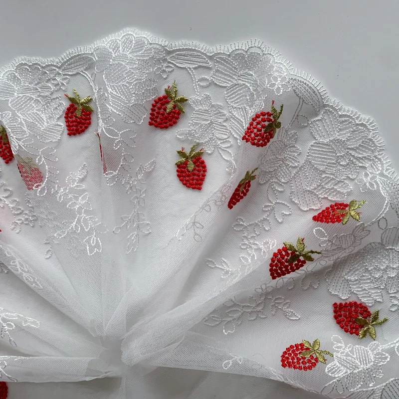 

20 ярдов, тюль с вышивкой клубники, кружевная отделка, платье, кружевная ткань, шитье, нижнее белье для девочек, нижнее белье, материал для рукоделия, ширина 18 см