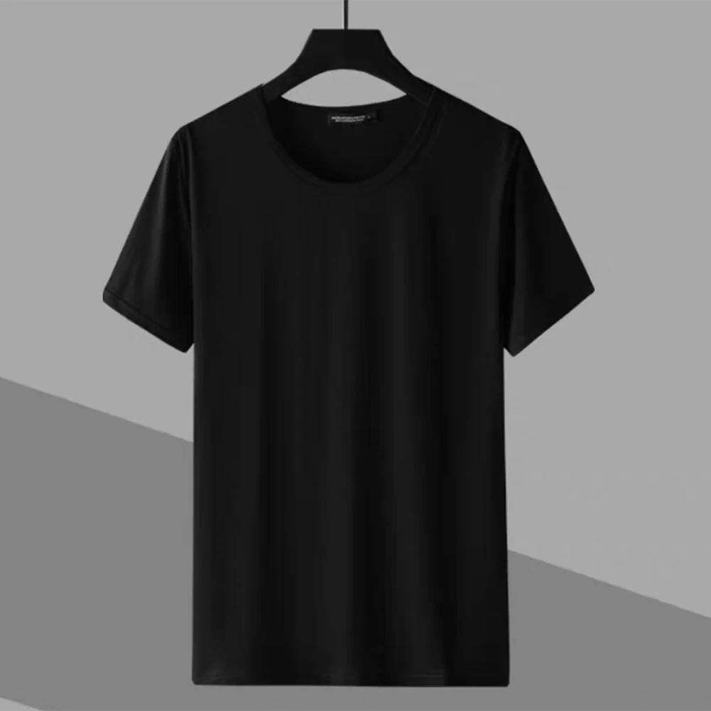 Slim Fit T Shirt Top, Fashion Men Round Neck Solid Short Sleeve Shirts, Casual Tee with Polyester Fabric, Summer Plain Style