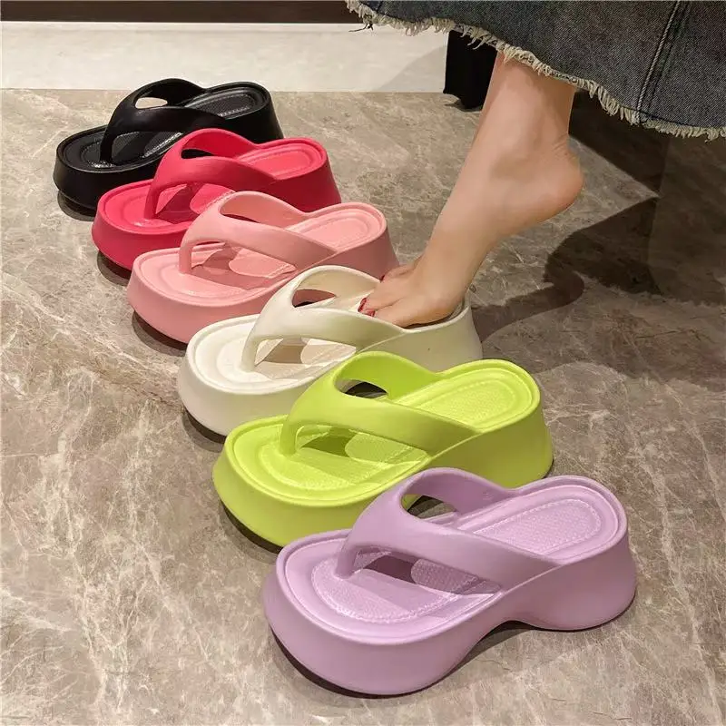 

Women's Clip Toe Wedge Flip Flops 2025 Summer Chunky Platform Beach Sandals Woman Thick Sole High Heeled Eva Slippers Slides