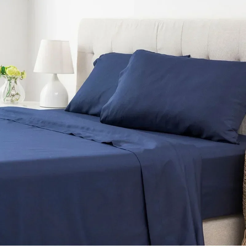 European and American Solid Bed Sheet Set 4 Pcs Fitted Protective Cover for All Seasons Washed Full Twin Queen Size Bed Kit