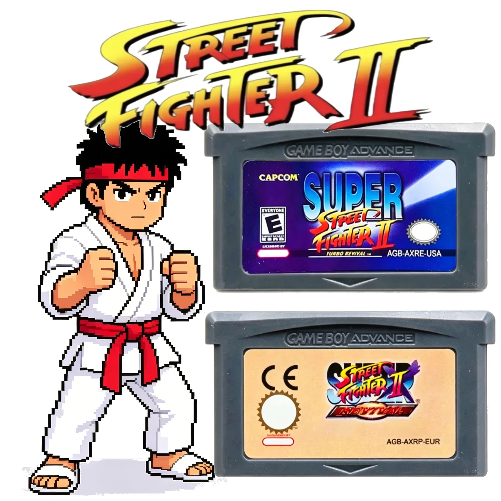 2 unidades de cartuchos Super Street Fighter II Turbo Revival CAPCOM GBA, versão EUA e EUR, cartões de jogos retro para GBA, GBA SP, NDS e NDSL.