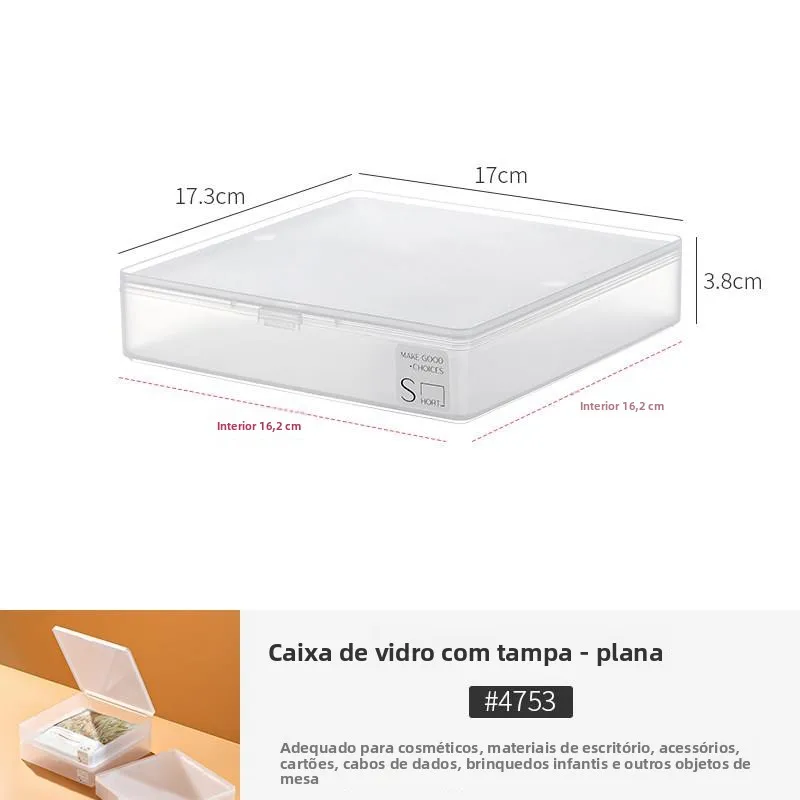 透明プラスチック製デスクトップ収納ボックス-蓋付き-カードホルダー付き-ビンオーガナイザー-日本風雑貨オーガナイザー
