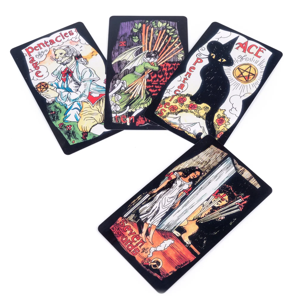 12*7cm Divine Witchy Cat Taort Wizard Cards Deck Predict Waite Tarot Cards