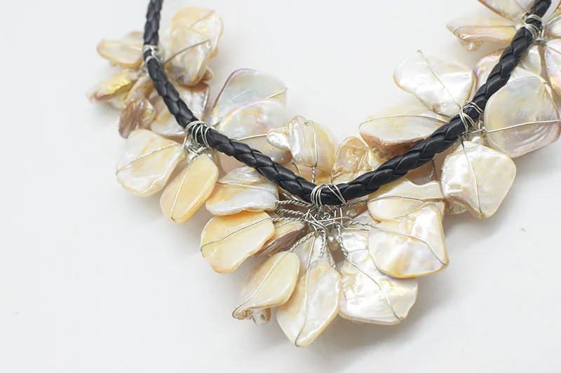 ¡GUAU! Collar de flores de concha de champán blanco, cuentas barrocas naturales de 18 pulgadas de 60mm, venta al por mayor