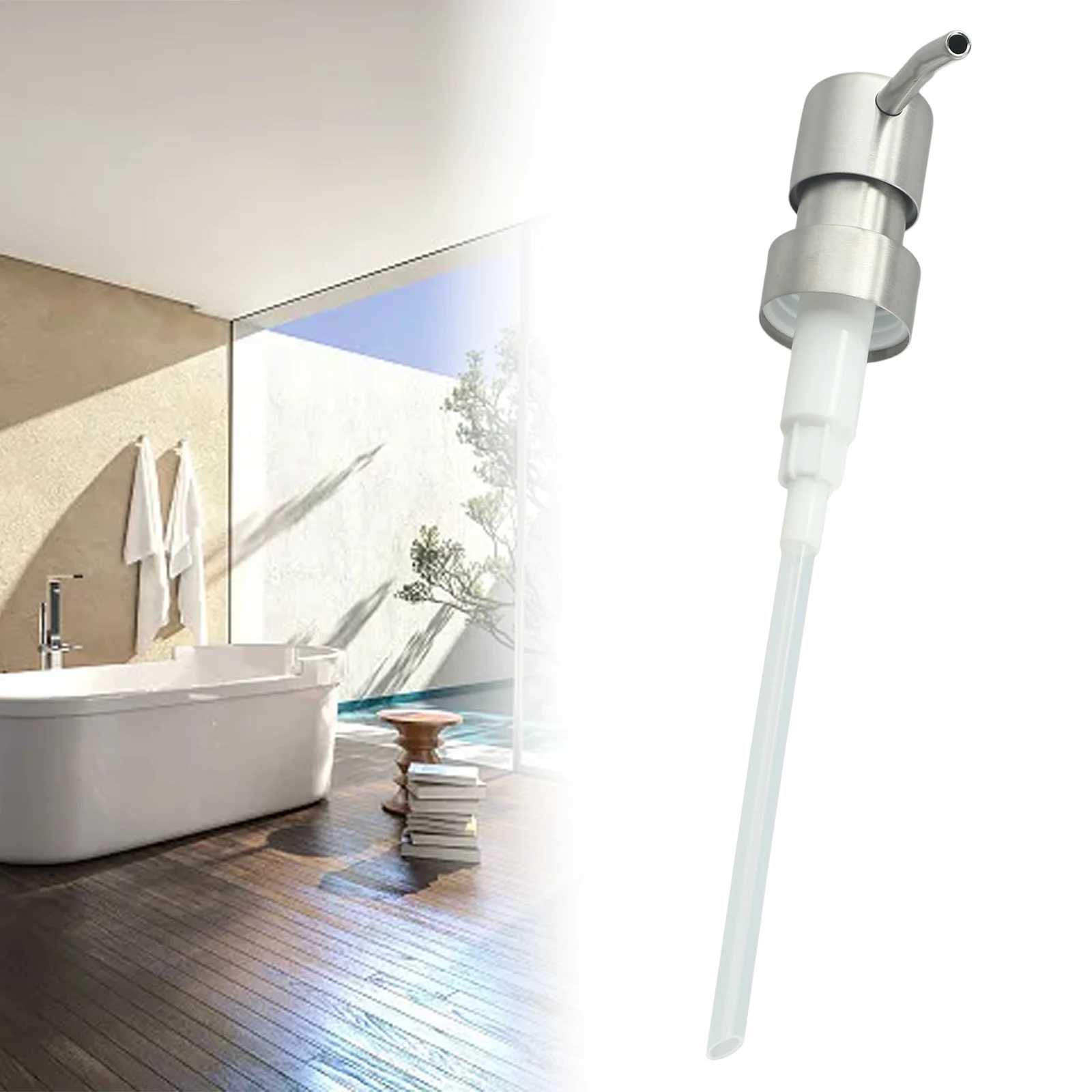 

Lotion Dispenser Pump Head Assembly Push Type Replacement Tool Adapter Bathroom Compact Hootel Stainless Steel