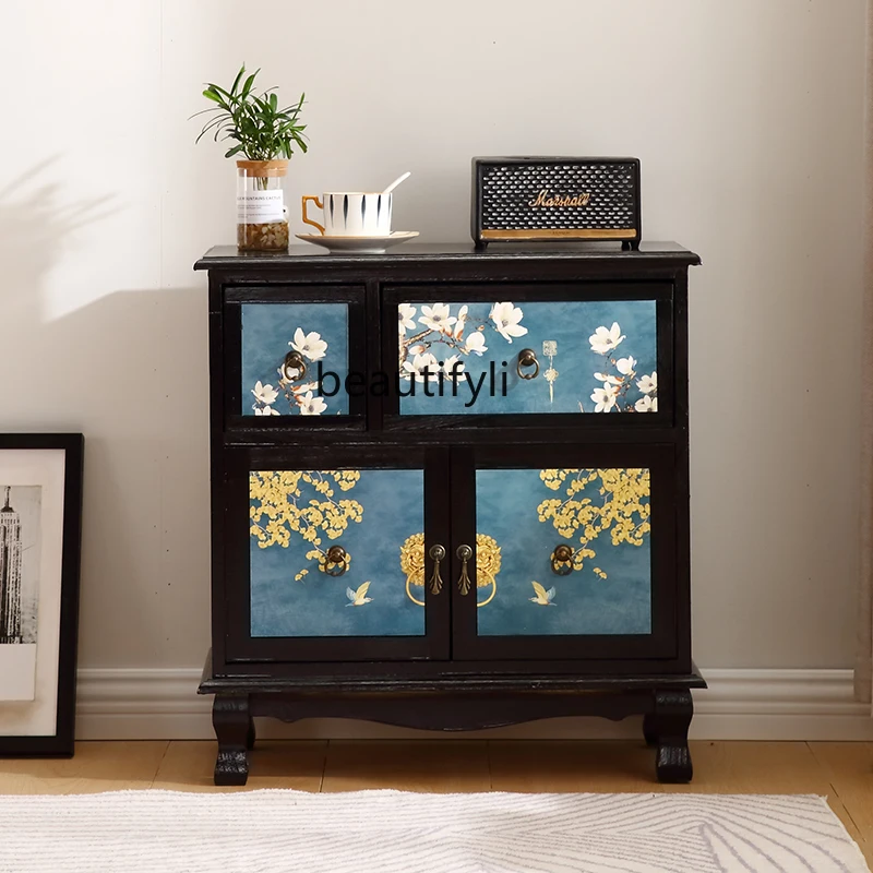 

New Chinese Style Black Bedside Table Home Painted Storage Cabinet Bedroom Simple Creative Advanced Storage Solid Wood